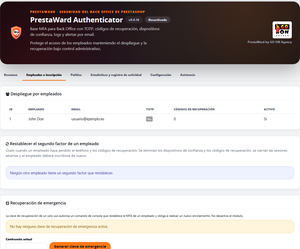 PrestaWard Authenticator 0.0.16: despliegue por empleados y restablecimiento del segundo factor