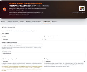 PrestaWard Authenticator 0.0.16: modo MFA, dispositivos de confianza y métodos de recuperación