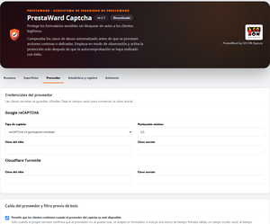 PrestaWard Captcha 0.2.7: credenciales del proveedor y comportamiento ante una caída