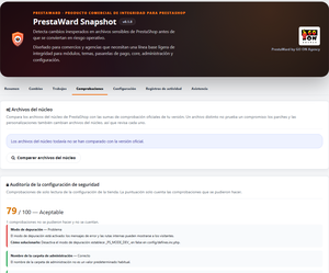 PrestaWard Snapshot 0.1.8: comprobación de archivos del núcleo y auditoría de la configuración de seguridad
